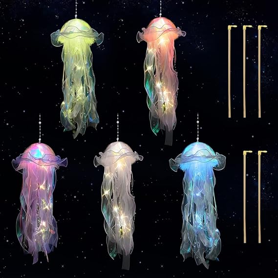 5 Pcs Jellyfish Light, Hanging Jellyfish Lamp, Jellyfishs Night Lights, Mermaid Jellyfishes Lanterns, Light Up JellyfishLamp for Ocean Theme Party Baby Kids Girl Party Supplies Birthday Gift(B) [Energy Class A++]