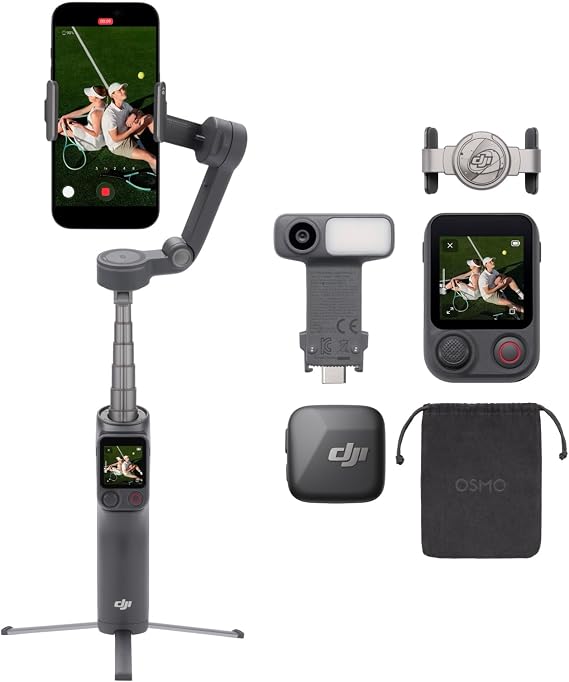 DJI Osmo Mobile 8P + Mic Mini Transmitter, Gimbal Stabilizer for iPhone & Android, Remote Controller, Wireless Microphone, Detail-Rich Audio, Active Noise Canceling, 3-Axis Smartphone Gimbal