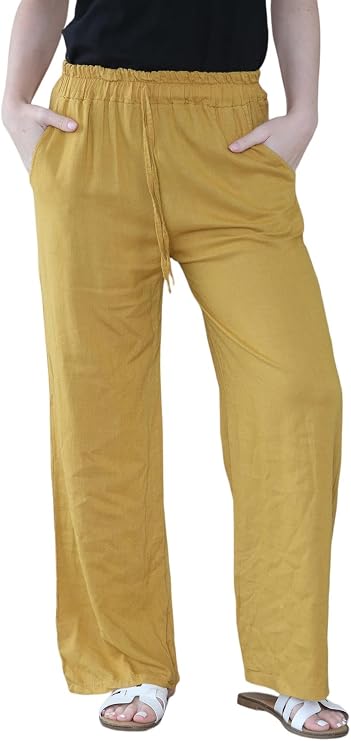 janisramone® Kadın Keten Elastik Pantolon | Kadınlar için Şık Geniş Paça Pantolon İngiltere | Kadınlar için Yazlık Pantolon İngiltere | Kadın Keten Pantolon