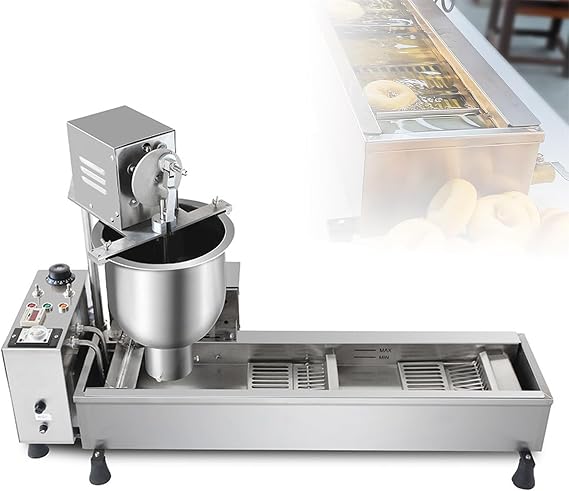 Automatic Donut Making Machine, Commercial Single Row Donut Machine with 3 Different Sizes Ring Molds, Frying Donuts Maker, Large Capacity, 7L Hopper, for Bakery, Food Cart