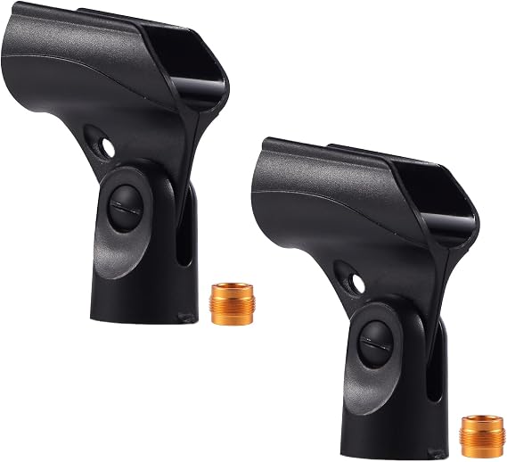 Adjustable Microphone Holder & Microphone Clip, Mic Clip for Microphone Stand, Fits Wired Handheld Microphones, Includes 5/8" Male to 3/8" Female Thread Adapter, 2 Pack
