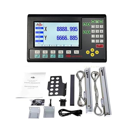 2 Axis Digital Readout DRO with 2pc Glass Linear Scale for Drill EDM Milling Grinding Lathe Machine with 5um Precision Linear Glass Scale (200mm+350mm)