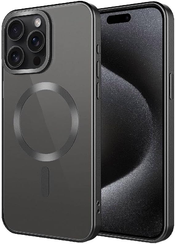 Zore Apple için uyumlu iPhone 15 Pro Kılıf Mat Tasarımlı M-safe Wireless Şarj Özellikli Zore Mat Setro Kapak Siyah