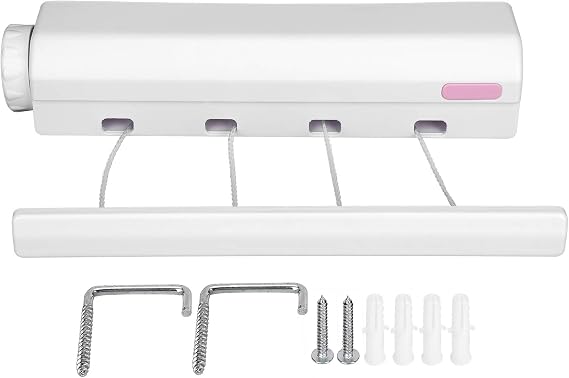 Retractable Clothesline,Extendable Washing Line Rope Wall Mounted Drying Hanger for Indoor Outdoor Clothes Rack Hotels Terraces Balconies Garden(3.2m/10.5ft(Four ropes))