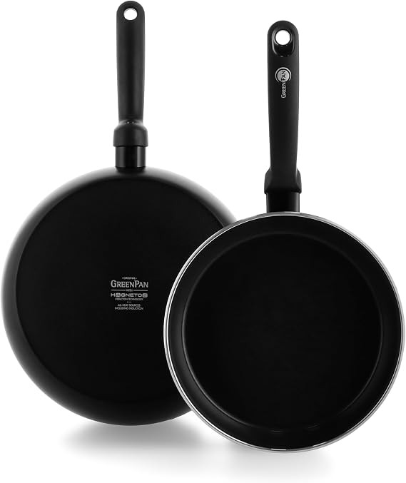 GreenPan Torino Gesunde Antihaft-Keramik Bratpfanne 2er Set 24 cm & 28 cm PFAS frei Induktion Backofenfest bis 160°C Spülmaschinenfest Schwarz
