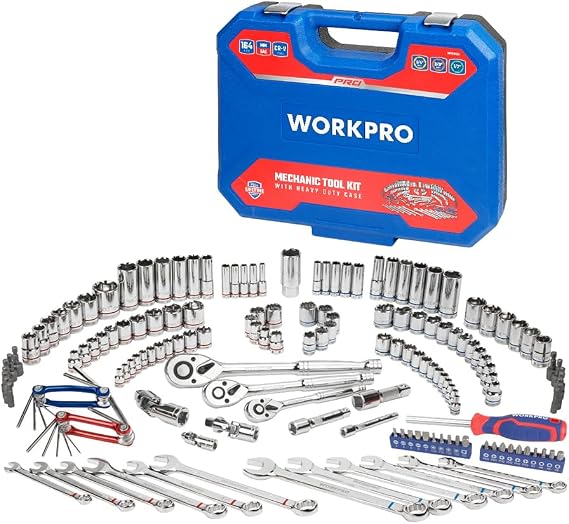 WORKPRO WP202530 1/4'’ 3/8’’ 1/2'’ Metrik/İnç 164 Parça Cr-V Ağır Hizmet Lokma ve Kombine Anahtar Takımı