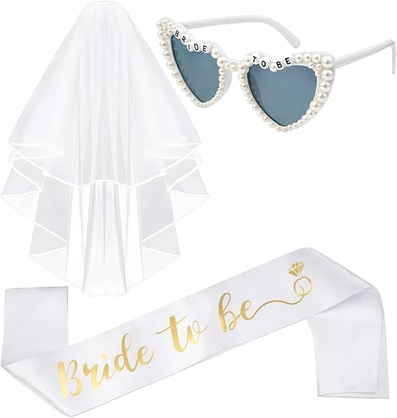 Bride to Be Sash, Hen Party Accessories, Classy Hen Party Accessories, Bachelorette Party Accessories, Bride Veil Hen Party, 3-Piece Bridal Set with Veil and Pearl Design