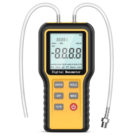 Btmeter 圧力計 ガス圧力計 デュアルポートマノメトロ圧力差動ゲージ Hvacガス炉用エアフロー圧力チェック デジタルマノメーター バックライト付き 12メジャーユニット Qx-1201