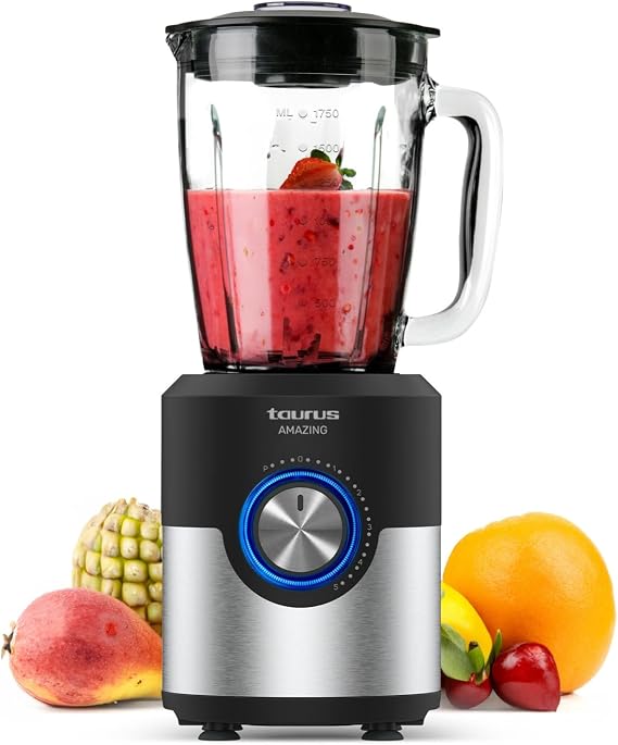 Taurus Amazing JB1200XC 1200W Glass Blender, 175L Glass Jug, 5 Speeds + Turbo, Professional with 6 Blade Blades, Ice Picker, Stainless Steel, Dishwasher Safe
