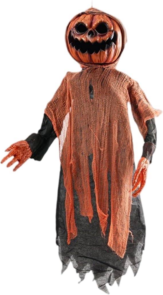 Halloween Animatronics, 47" Sound & Touch Activated Lighted-up Scary Halloween Decorations with Creepy Sound, Pumpkin Scarecrow for Home Yard Indoor Outside, Outdoor Decorations