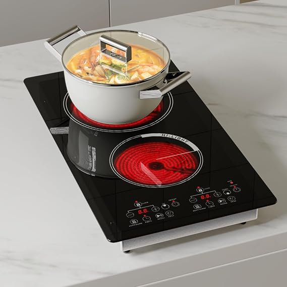 3500W Dual-Zone Induction Cooktop – 2 Burners with Touch Control, 8 Power Levels, Timer, (Ar-nd19001)