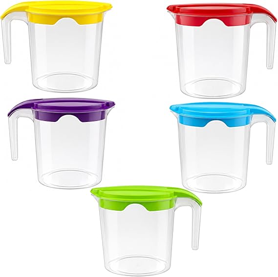 4 x Plastic Jug 1 Litre Fridge Door Water Jug - Milk Storage Contanier Pitcher Juice Jugs with Lid (Set-4)