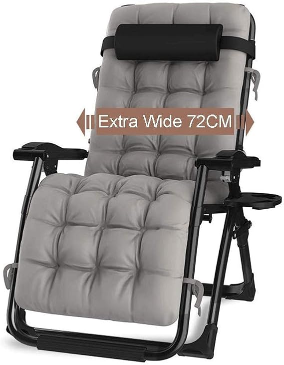 Outdoor Reclining Zero Gravity Chair Wide72cm, Adjustable Lounger Chair for Patio Garden Beach Pool, With Cushions and Cup Holder, Support 200kg,Black-72×170×110cm(28×67×43inch)