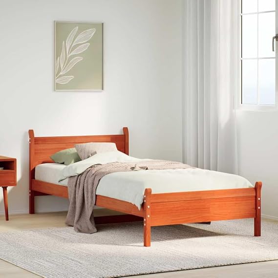 Solid Wood Bed Wax Brown 75 x 190 cm Pine Wood Sturdy Slatted Frame Headboard Lots of Storage Space for Restful Sleep in the Bedroom