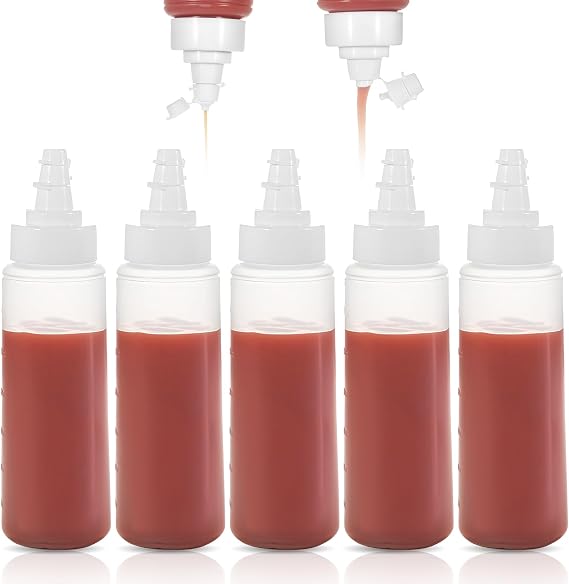 5Pcs Sauce Bottle 340Ml,Squeeze Bottle,Sauce Bottle Squeeze,Dual-opening caps: 2 and 8 mm in Diameter for easy Dosage Control, for a Wide Range of Sauces: Ketchup, Salad Dressings, Oils