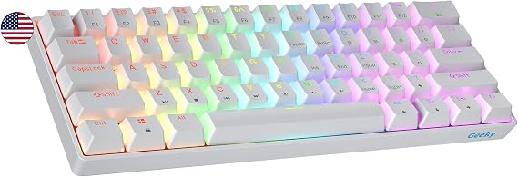 Geeky GK61 60% | Hot Swappable Mechanical Gaming Keyboard | 61 Keys Multi Color RGB LED Backlit for PC/Mac Gamer | ANSI US American Layout (White, Mechanical Black)