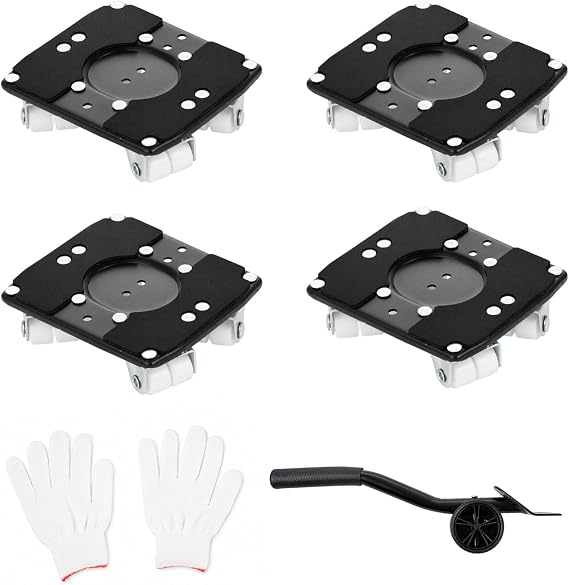 4Pcs Heavy Duty Furniture Moving Dolly Set 360° Universal Casters Portable Lifting Tool Jack & Gloves for Moving Sofa Refrigerator Cabinet Piano on Hardwood Floors