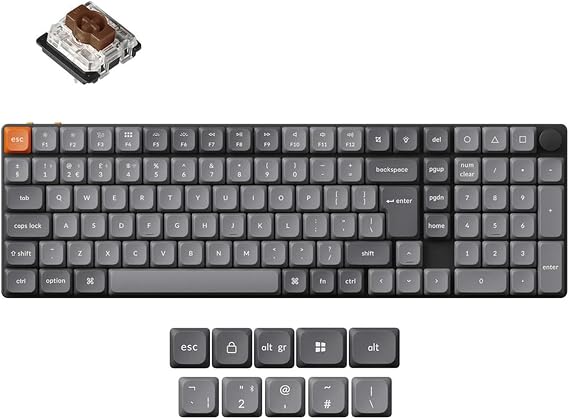 Keychron K17 Max Custom Mechanical Keyboard, Programmable Knob Ultra-Slim 96% Layout, Bluetooth/2.4 GHz/Wired with RGB Backlight Low-Profile Gateron Brown Switch for Mac Windows Linux - UK ISO Layout