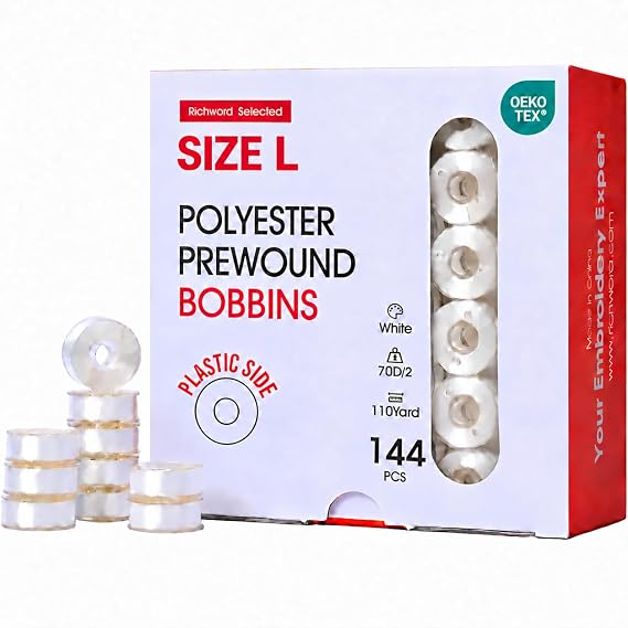 Poolin Size L (SA155) 70D/2 White Plastic Sided Prewound Bobbins