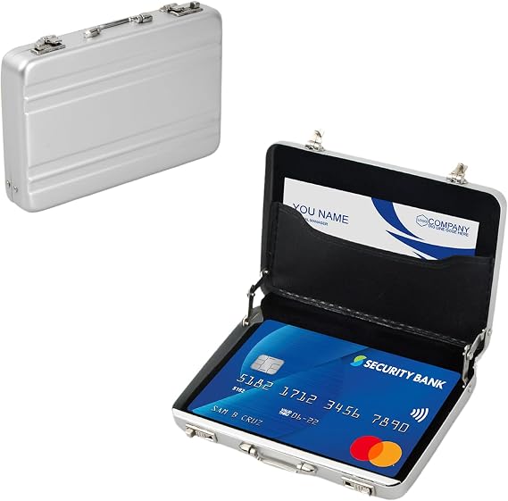 Mini Briefcase Card Case, Creative Money Case Cash Box Aluminium, Mini Suitcase Business Name Card Box, Metal Lightweight Bank Credit Card Case with Snap Closure, as Vouchers/Reward Souvenirs (Silver)