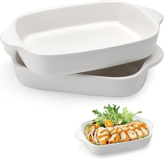 2 x Ceramic Lasagna Dishes 23 x 14.2 x 4.5 cm Rectangular Small with Handle Rectangular Ceramic Lasagna Tiramisu Casserole Dish (White)