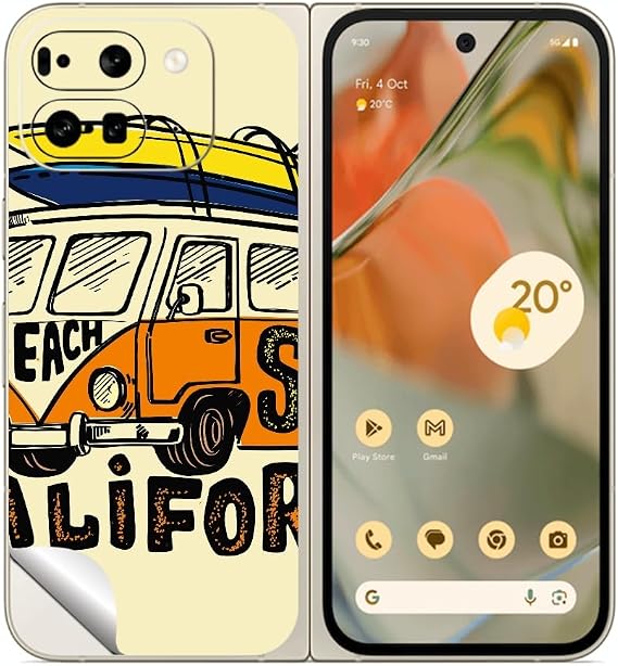 Pixel 9 Pro Fold 用 スキンシール 全面 背面 側面 傷防止 着せ替え デコ ステッカー 同柄2枚入り カリフォルニア サーフィン
