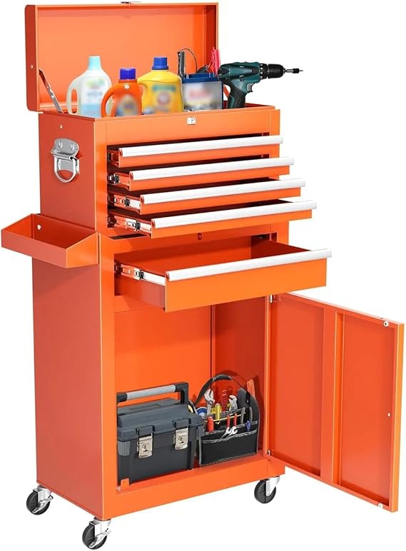 Portable Rolling Tool Chest with Detachable Top Box & Lockable Wheels | Heavy Duty Tool Cabinet with Drawer Liners for Garage, Warehouse & Repair Shop