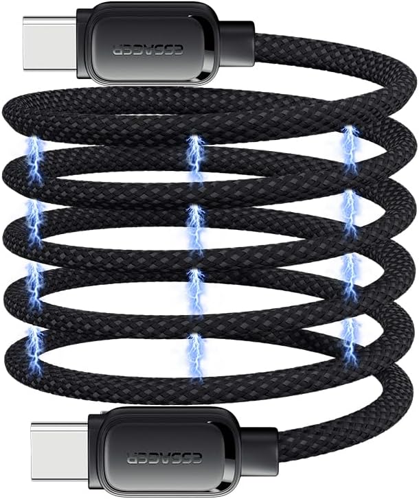 ESSAGER USB Cden USB Cye şarj Kablosu 100W, Manyetik Spiral Kablo, PD Hızlı şarj Protokolleriyle Uyumlu, USB2.0 480Mbsde veri Aktarımını Destekler, Siyah 1M, i-Phone 15 ile Uyumlu vb.