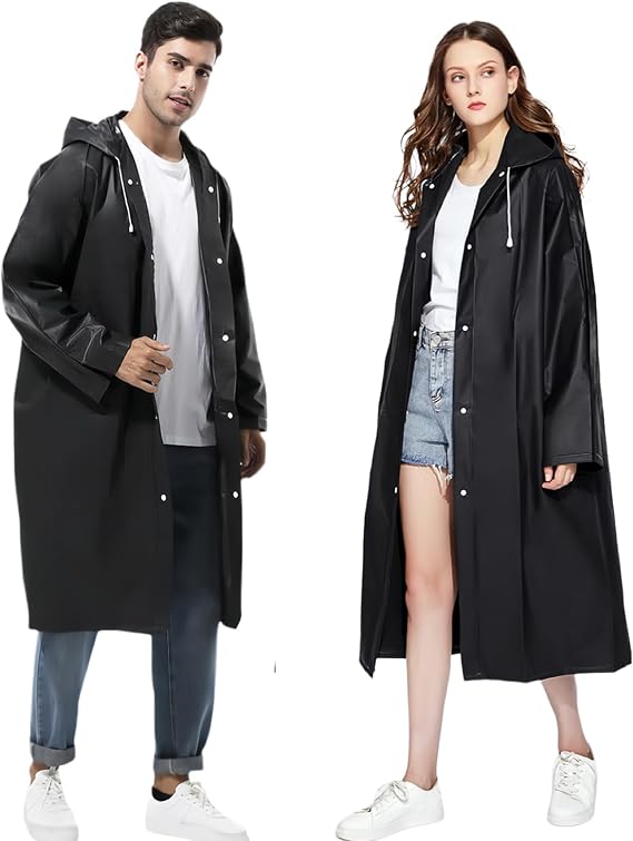 2 Pack Poncho Waterproof Adult, Reusable Raincoat EVA Rain Poncho with Hoods, Plastic Ponchos Adults Raincoat for Festival Sports