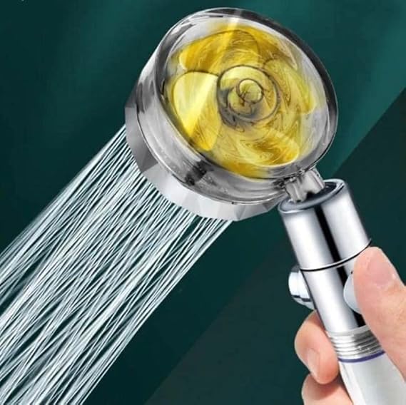 FUSTY Turbo Pervaneli 360 Derece Döner Start Stop Tuşlu Duş Başlığı - Masaj Etkili Yüksek Basınçlı El Duşu