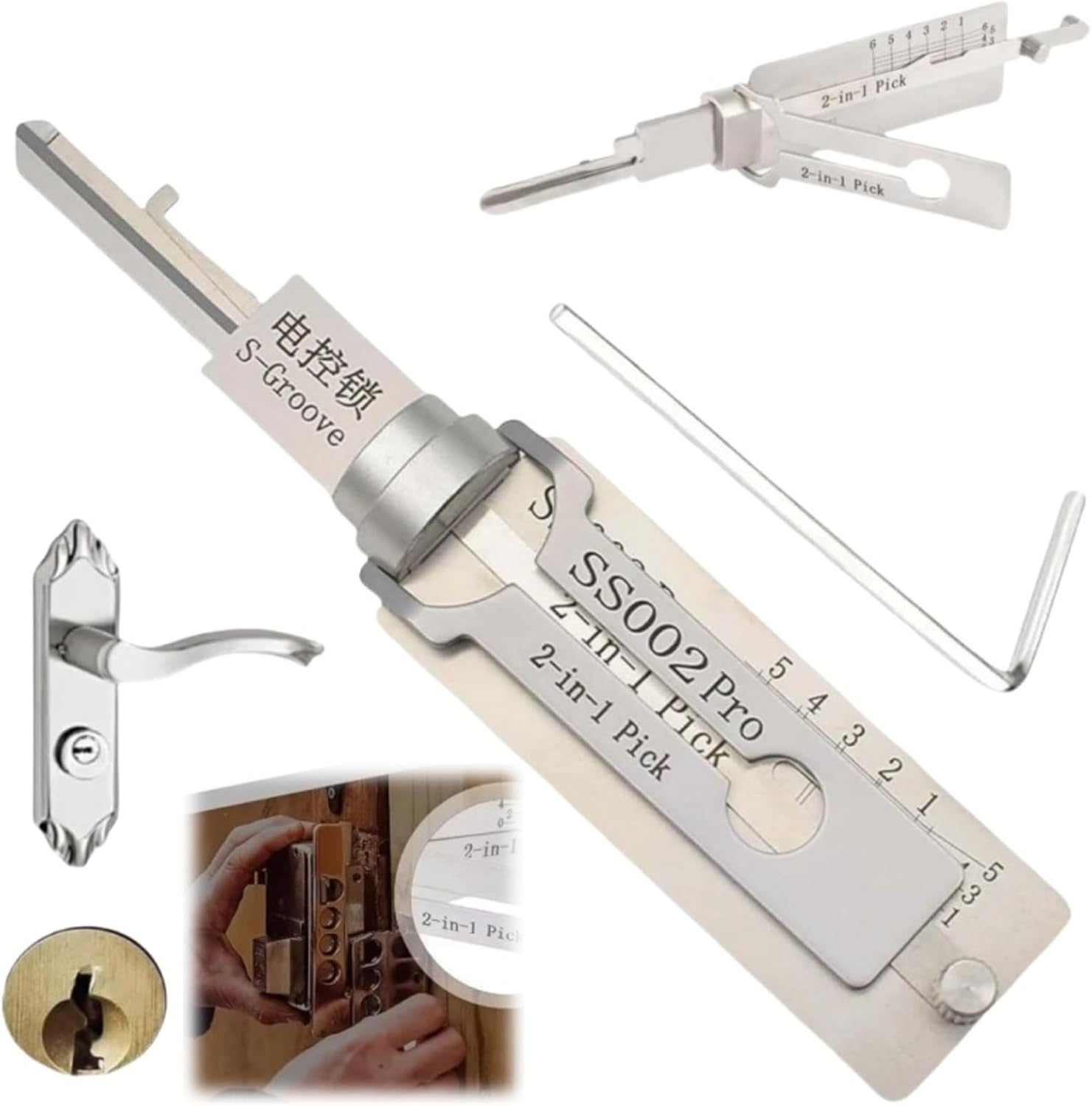 Master Key Decoder Lock Picking Tool, 2 in 1 Stainless Steel Master Key Decoder, Lock Picking Kit,Ss002 Pro
