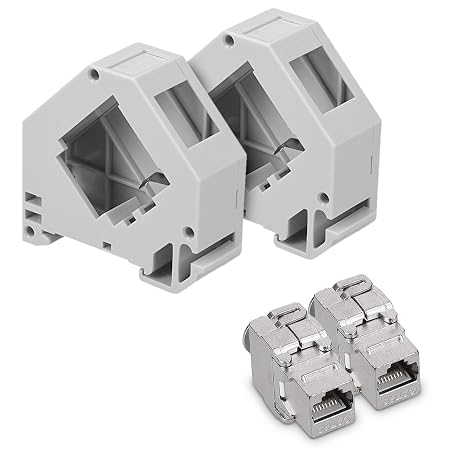 kwmobile Keystone Module Jacks - 2x CAT6A Shielded Keystone Jack RJ45 Cat 6A Ethernet Module 10 Gbit with Shielded Metal Housing and DIN Rail Holders