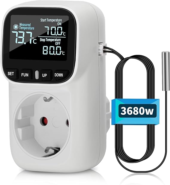 Digital Temperature Controller Socket 230 V with Sensor Heating Cooling Temperature Switch Thermostat Socket Temperature Switch for Greenhouse Aquarium Fridge