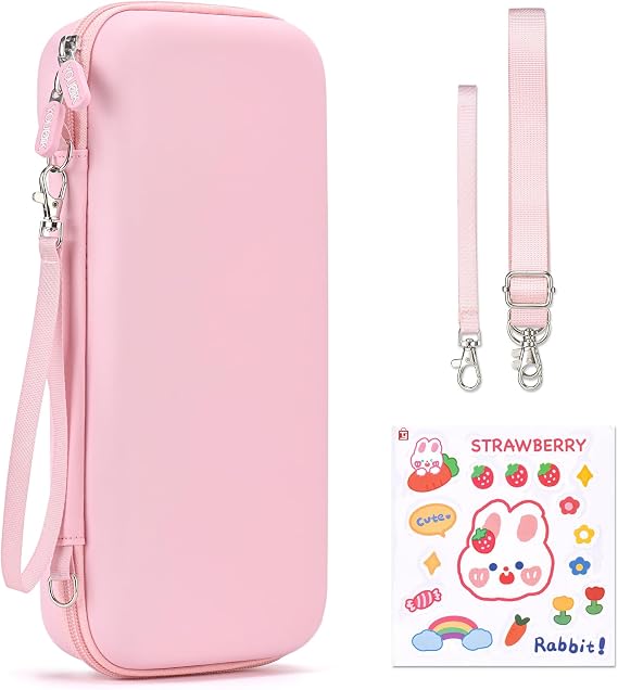 Younik Switch 2 Case Compatible with NS Switch 2 (2025), Carrying Case with 19 Game Card Slots, Switch 2 Accessories Includes Shoulder Strap, Wrist Strap & Stickers（Pink）