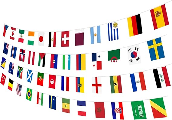 1 Pack World Cup Flags Bunting 2026, Double-Sided Fabric Banner, 48 Teams Flags for World Cup 2026 Party Bar Club Garden Outdoor Decor (20 x 28 cm - 21m)