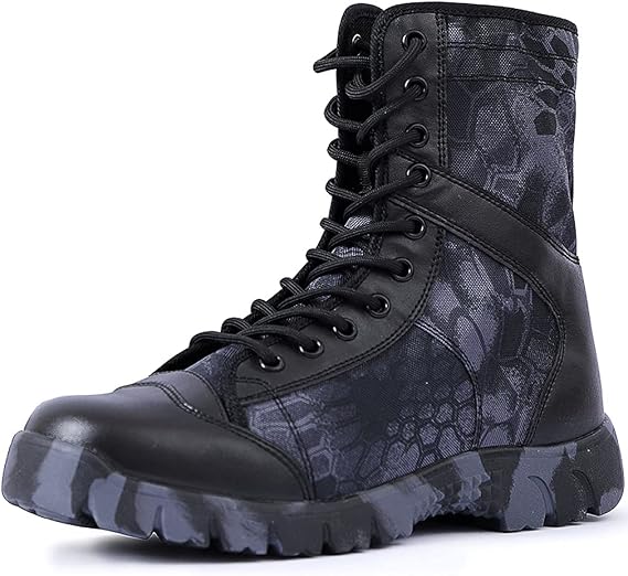 Tactical Boots Men Zipper,waterproof Breathable Combat Boots Camouflage Desert Shoes,Black python pattern-40(UK 7.5)