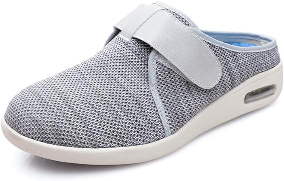 Adjustable Post-op Shoes Footwear,Elderly thumb valgus shoes, swollen feet adjustable slippers-2 light gray_UK7,Wide Fit Memory Foam Diabetic Slippers