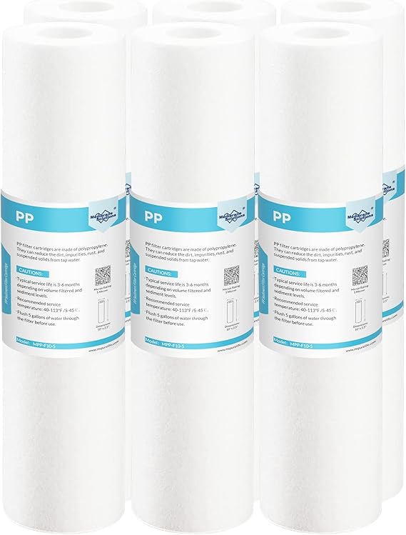 Membrane Solutions 5 Micron 10" x 2.5" Sediment Cartridge, Sediment Water Filters Replacement for Filtration System, Reverse Osmosis - 5 Micron, 6 Pack