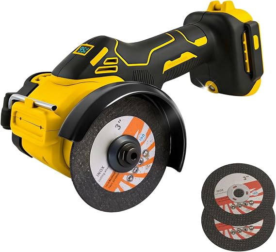 Mini Angle Grinder Compatible with Dewalt 18/20V, Brushless Cordless Cut Off Tool 20000RPM 75mm Small Angle Tool with 2PCS Discs, LED Light for Cutting Polishing Grinding