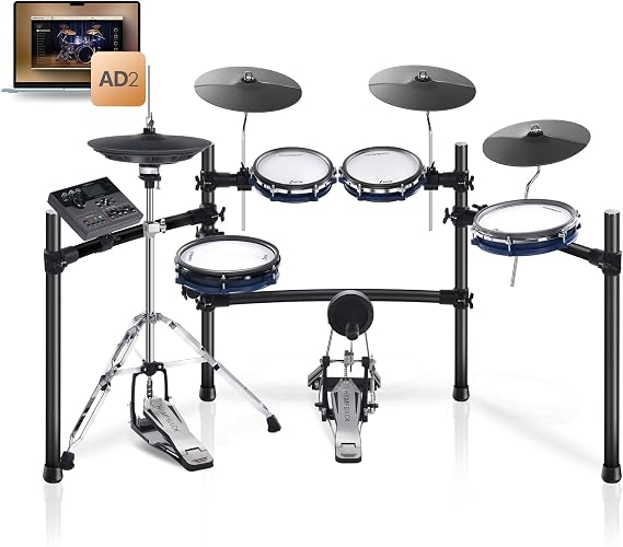 ACE-360 Electric Drum Set with 4 Quite Mesh Electronic Pads, 5" Kick Drum, 12 Kits and 68 Authentic Sounds, USB MIDI, Throne, Sticks, Headphones, 2 Switch pedals for Beginners