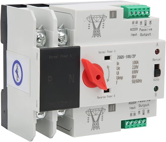 Automatic Transfer Switch Dual Power Controller Flame Retardant Plastic Uninterrupted Power Changeover with Built in Standby Output Port for Indicator Light