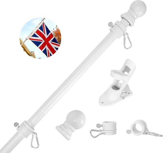 Holdfiturn 5FT Flagpole Kit with Bracket Wall Mounted Stainless Steel White