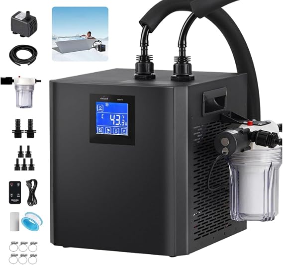 Ice Bath Chiller for Cold Plunge Tubs, Cold Plunge Chiller, Fast Cooling, Ultimate Muscle Recovery System, with Insulated Hose, 2 Pump & 3 Micron PP Filter