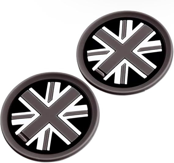 Black Union Jack UK Flag Style Soft Silicone Cup Holder Coasters compatible with MINI Cooper R55 R56 R57 R58 R59 73mm