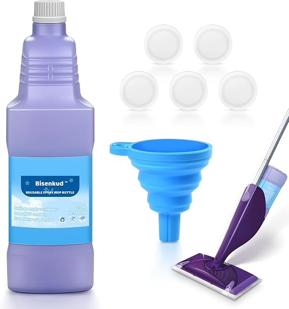 Bisenkud Refillable Bottle for Swiffer Wet Jet Mop - 1250ml - Leak Proof Bottle Made of HDPE (HDPE), Not Suitable for Electric Mops