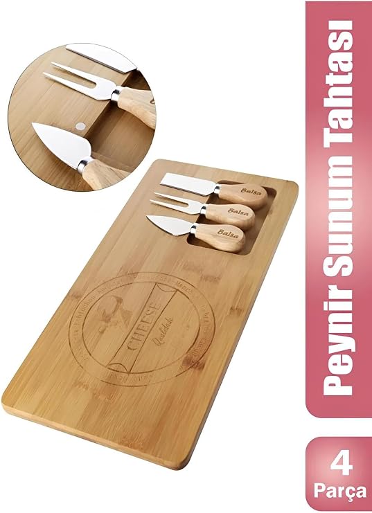 BALSA Bambu Bıçaklı Peynir Sunum Seti, 38 x 21 cm, Kahverengi