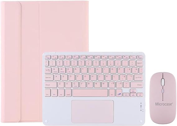 Microcase Samsung Galaxy Tab A8 SM-X200 10.5" ile uyumlu Bluetooth Touchpad Klavye + Bluetooth Mouse + Standlı Kılıf - BKK7 Pembe