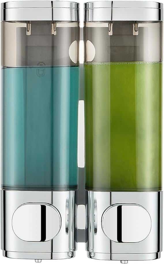 Pollock Wall Mounted Soap Dispenser, 300ml x 2 Shampoo and Conditioner Dispenser, No-Drill Installation Shower Soap Dispenser, Eliminates Shower Clutter, for Bathroom Home Hotel Restaurant – Silver