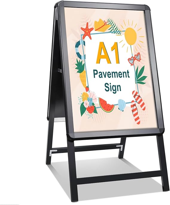 Pavement Sign Frame Sign Board Double Sided Display A-Board Poster Stand Sign Holder for Advertising (Black-A1)