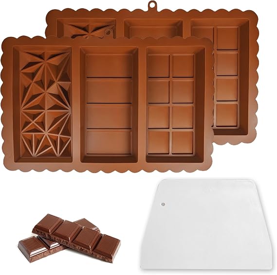 2 Pcs Deep Chocolate Bar Moulds, Dubai Chocolate Bar Mould with Spatula